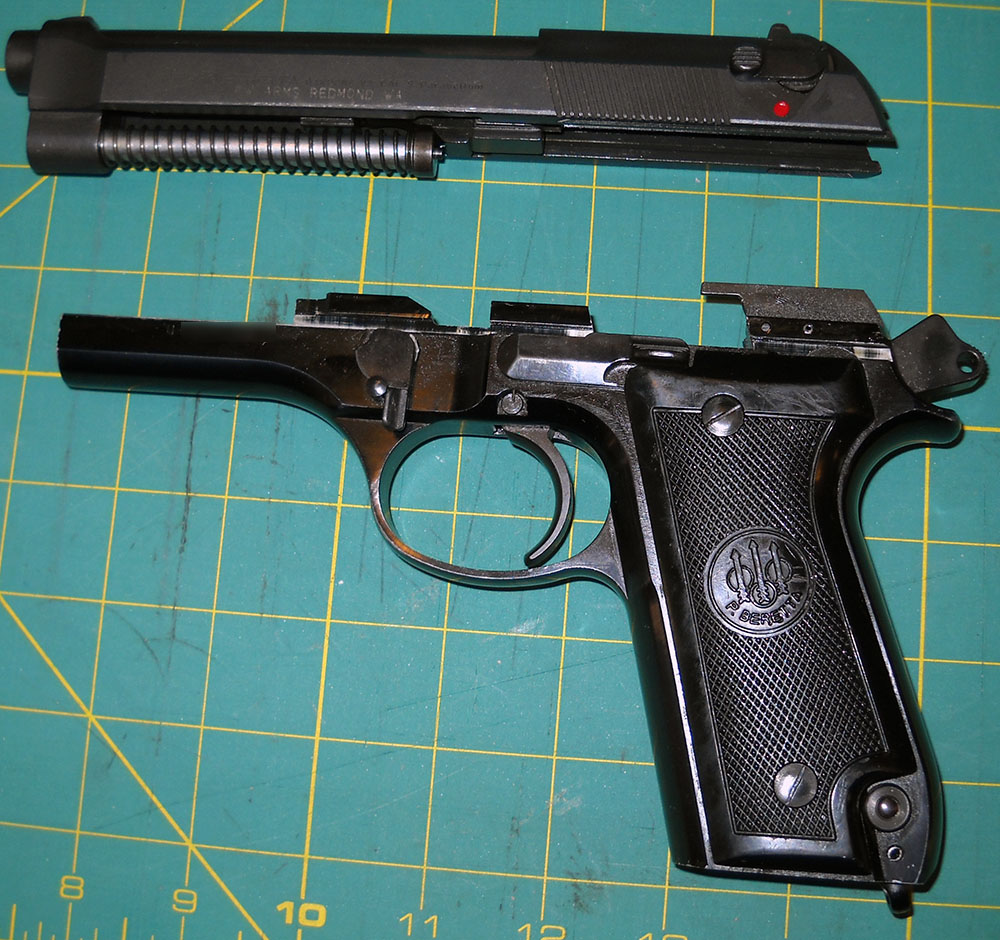 Beretta 92S, slide-barrel assembly removed
